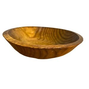 Vintage Hand Carved‎ Wood Turned Wooden Bowl Mexico Rustic Farmhouse 10"